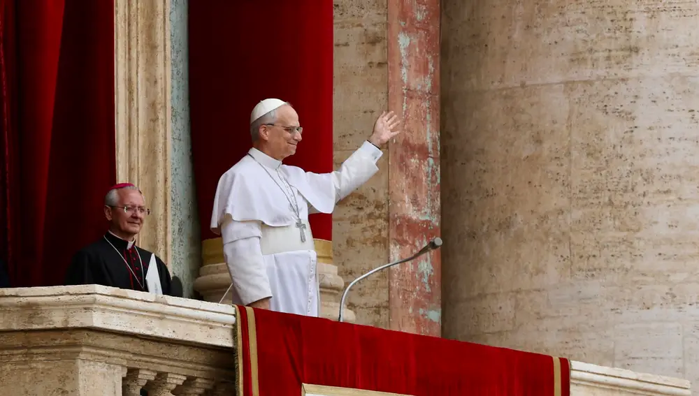 Pope Leo XIV leads Regina Caeli prayer from the Central Loggia of St. Peter's Basilica
