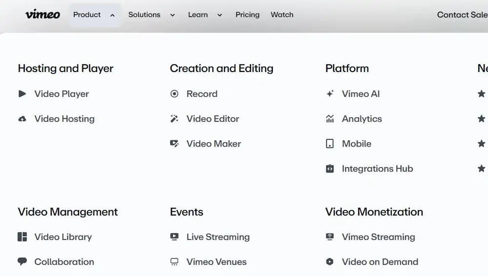 El menú de Vimeo es sin duda de los más completos