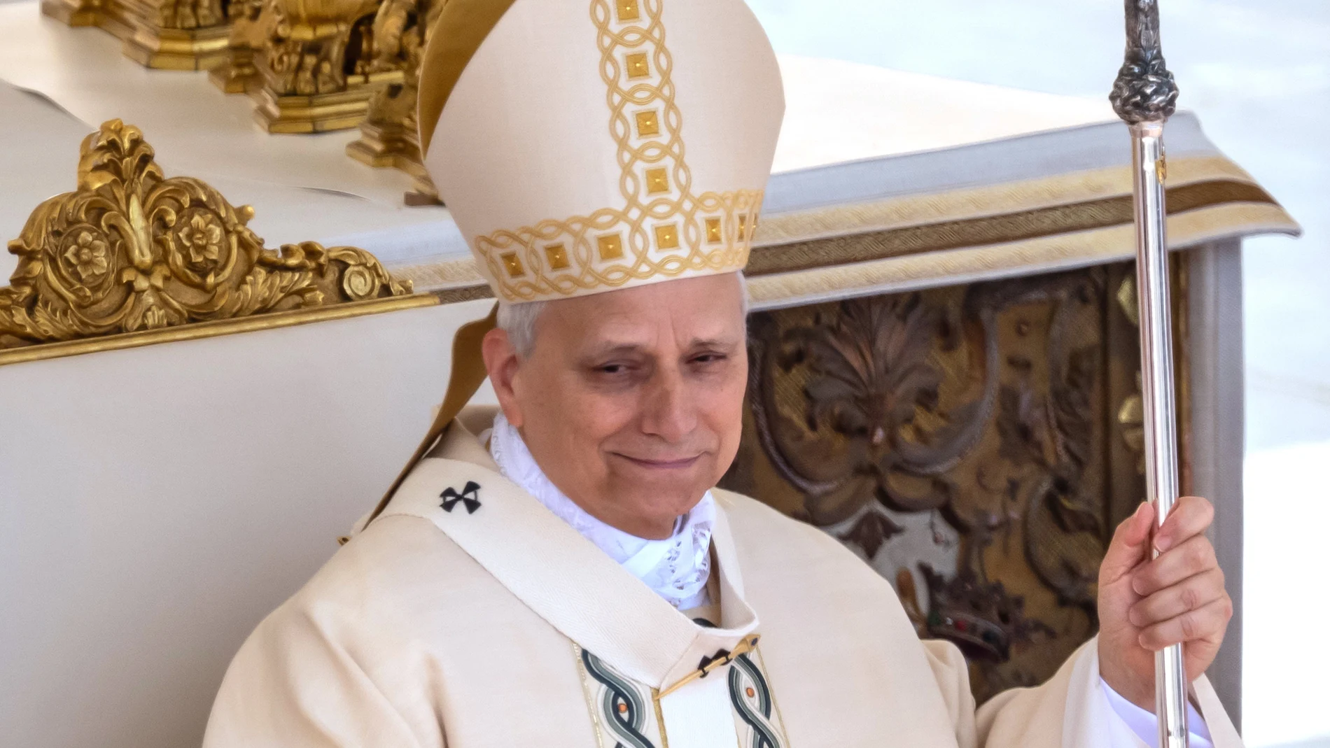 Pope Leo XIV stands with a fisherman's ring (Piscatory Ring) and pallium during his inauguration at St. Peter's Square for. Robert Francis Prevost is the first pontiff from the United States.