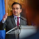 Rueda de prensa de José Manuel Albares y Maxime Prevost en Bruselas