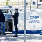 Agentes de la Policía Científica trabajan en el lugar de un asesinato