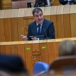 El conselleiro de Educación, Ciencia, Universidades e FP, Román Rodríguez, en el Parlamento gallego.