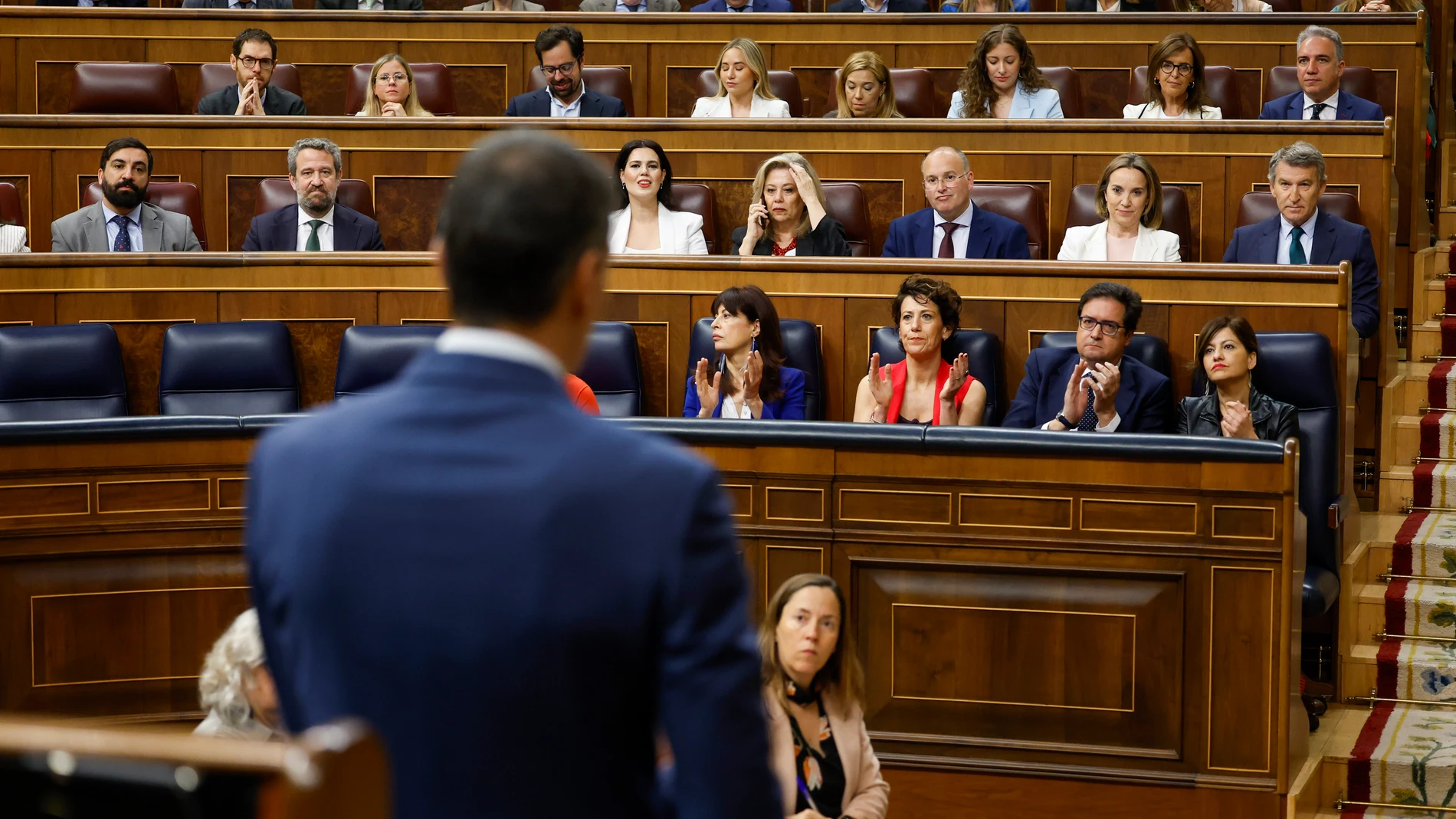 MADRID, 21/05/2025.- El presidente del Gobierno, Pedro Sánchez, aplaudido durante su intervención en la sesión de control al Ejecutivo que este miércoles celebra el Congreso. EFE/ Mariscal