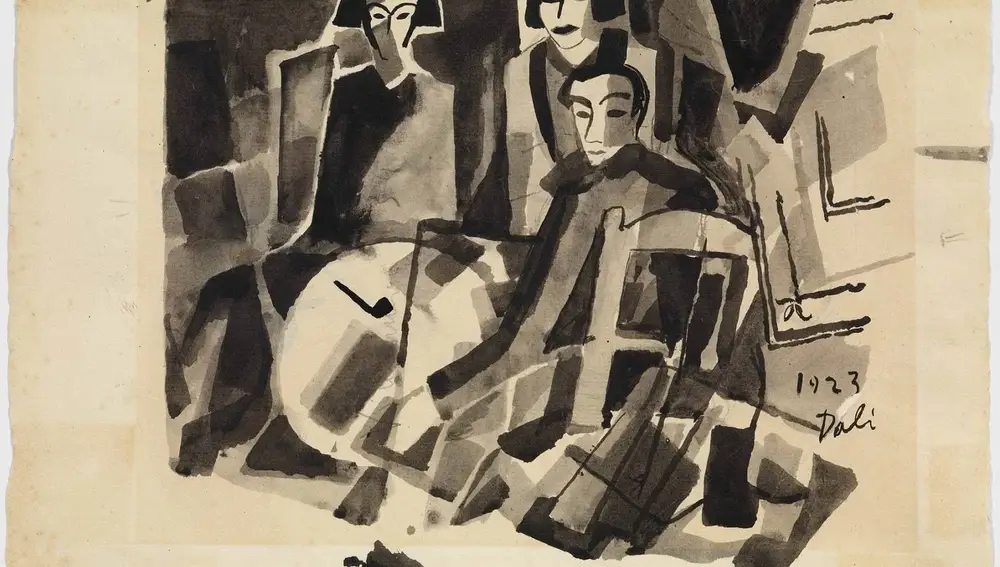 Dalí autorretratado con Maruja Mallo en la Café de Oriente, en 1923