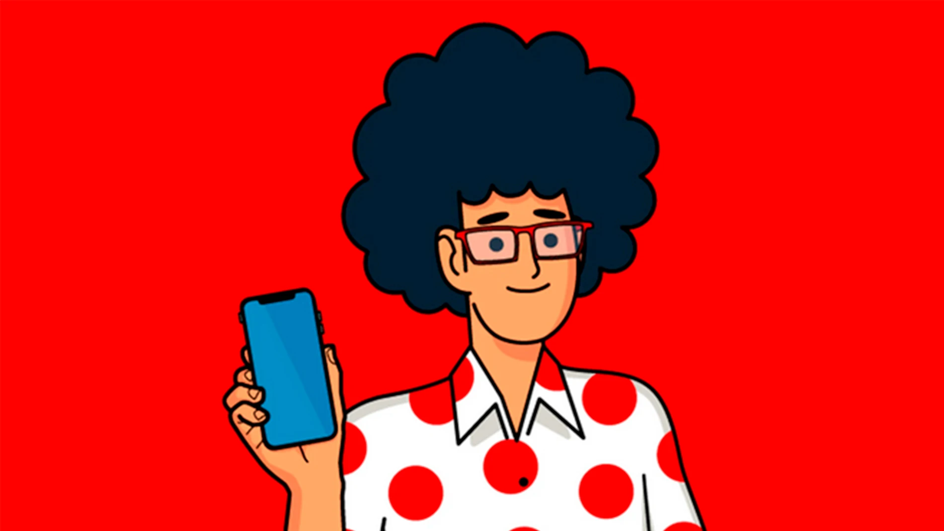 Pepe, la mascota de Pepephone, con un móvil en su mano