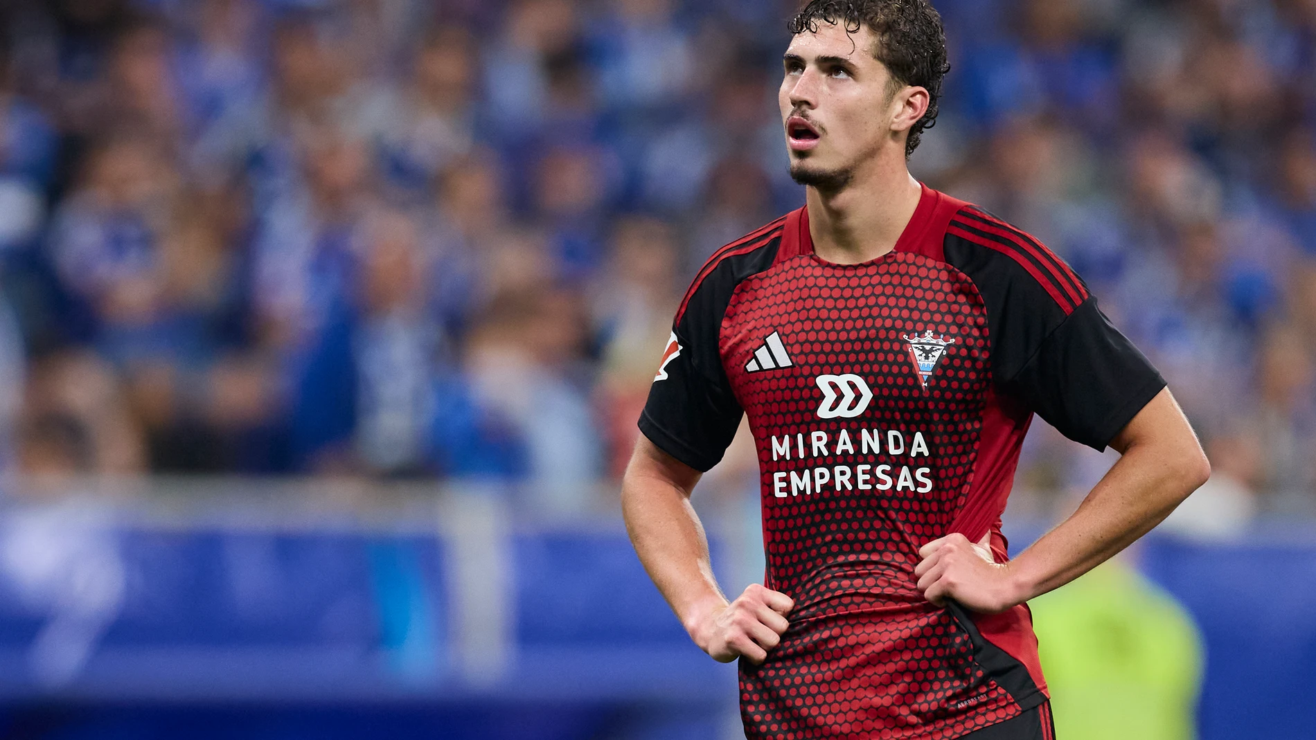 Joaquin Panichelli of CD Mirandes looks on during the LaLiga Hypermotion Play Off Final 2nd Leg match match between Real Oviedo and CD Mirandes at Carlos Tartiere on June 21, 2025, in Oviedo, Spain. AFP7 21/06/2025 ONLY FOR USE IN SPAIN