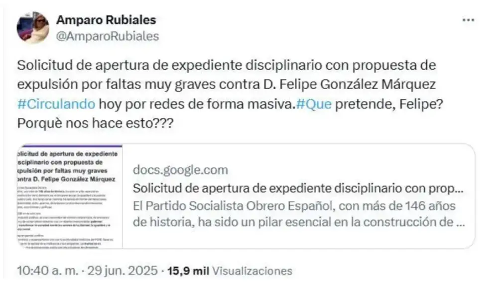 Tuit de Rubiales posteriormente borrado
