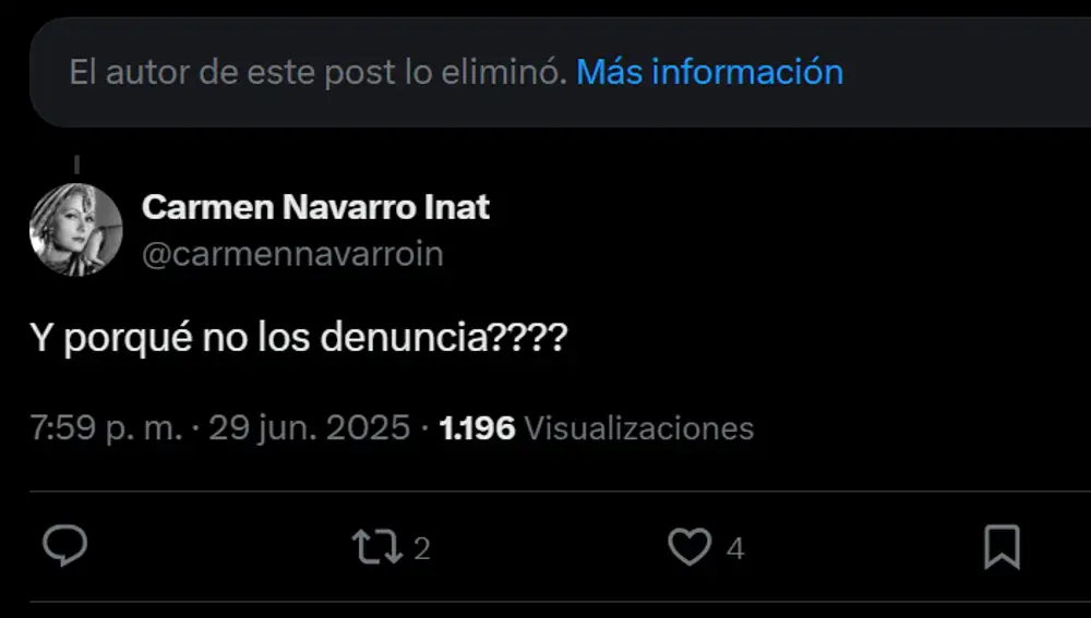 Prueba de tuit borrado diciendo que era falsa la noticia