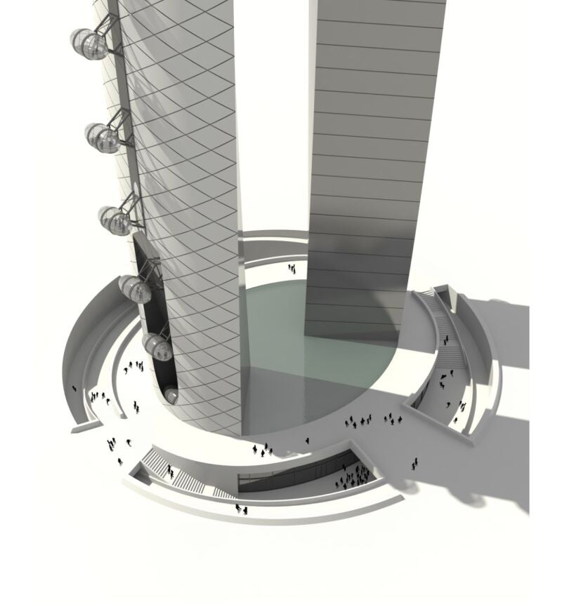 Boceto de la noria, desde su base