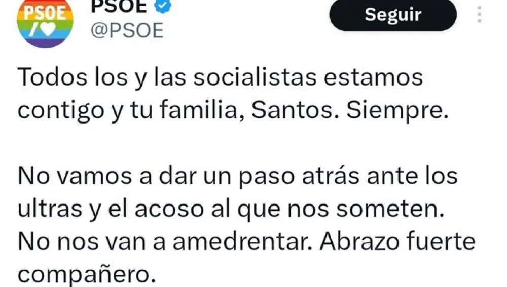 Mensaje borrado del PSOE en apoyo a Santos Cerdán.