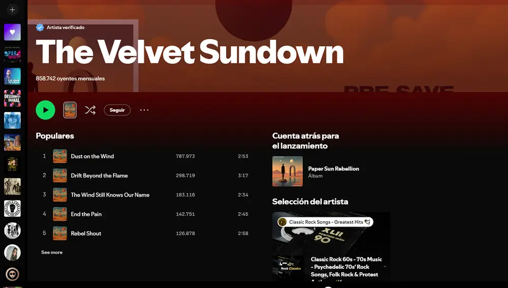 Perfil de The Velvet Sundown en Spotify