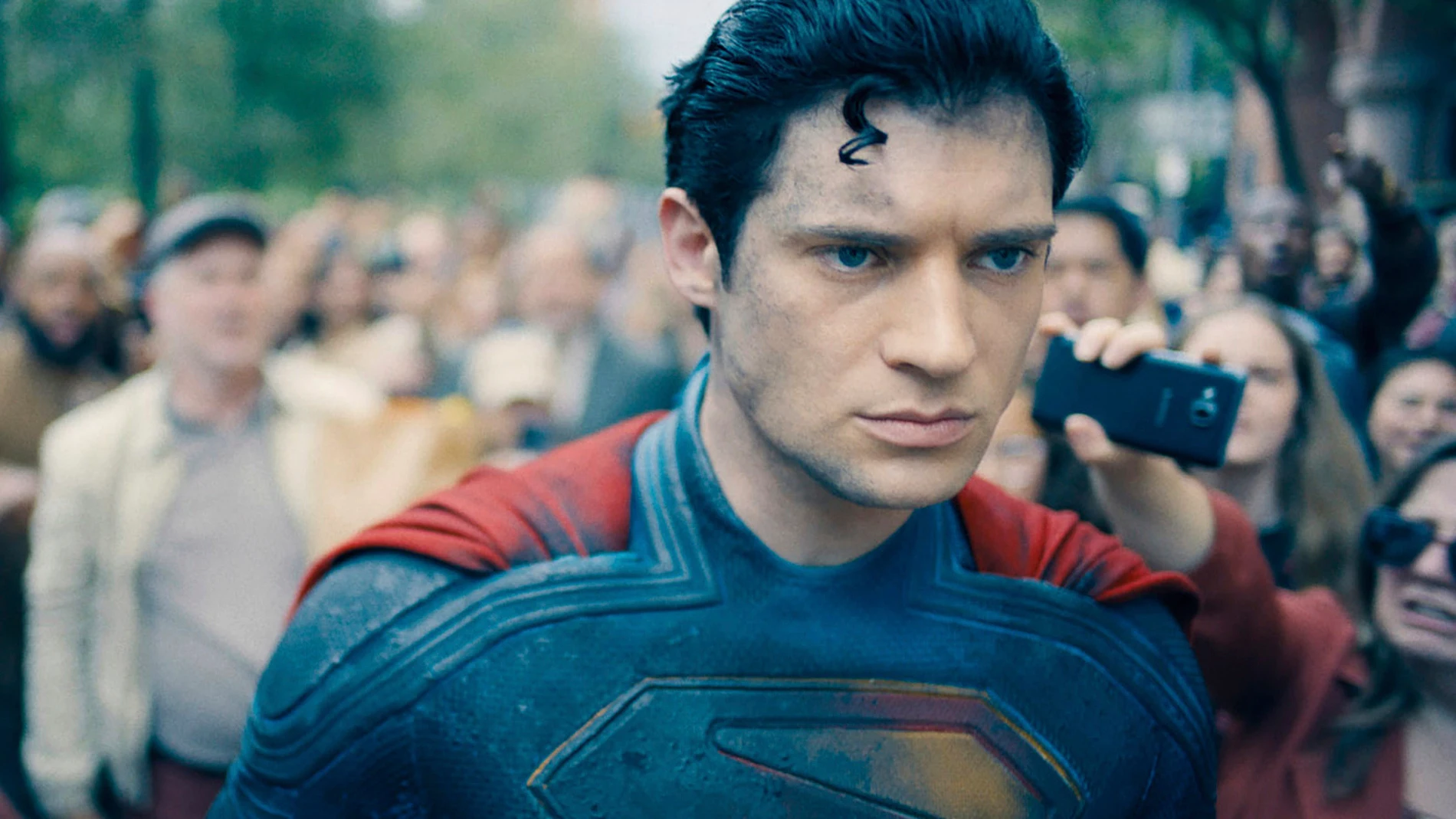 This image released by Warner Bros.Pictures shows David Corenswet in a scene from "Superman." (Warner Bros. Pictures via AP)