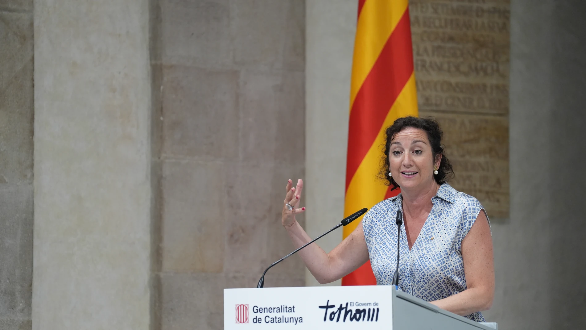 La consellera de Economía de la Generalitat, Alícia Rome, durante la presentación del 'Informe anual de l'economia catalana 2024', en el Palau de la Generalitat, a 7 de julio de 2025, en Barcelona, Catalunya (España). El Informe anual de la economía catalana 2024 recoge la evolución y las tendencias más relevantes de la economía de Cataluña durante el año 2024. Este documento, presentado por la Generalitat y elaborado por el Departamento de Economía y Hacienda, analiza el crecimiento, los sec...