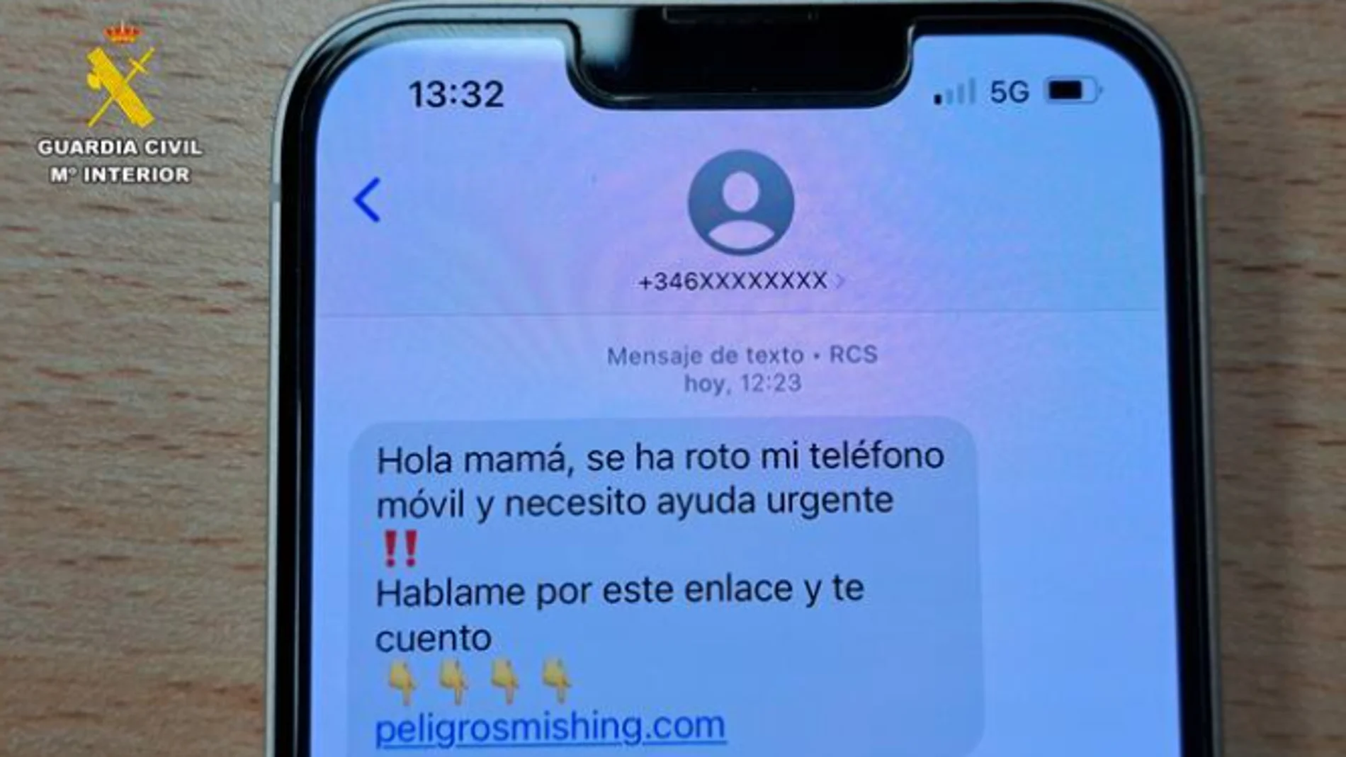 Ejemplo de mensaje del timo del 'hijo en apuros'.