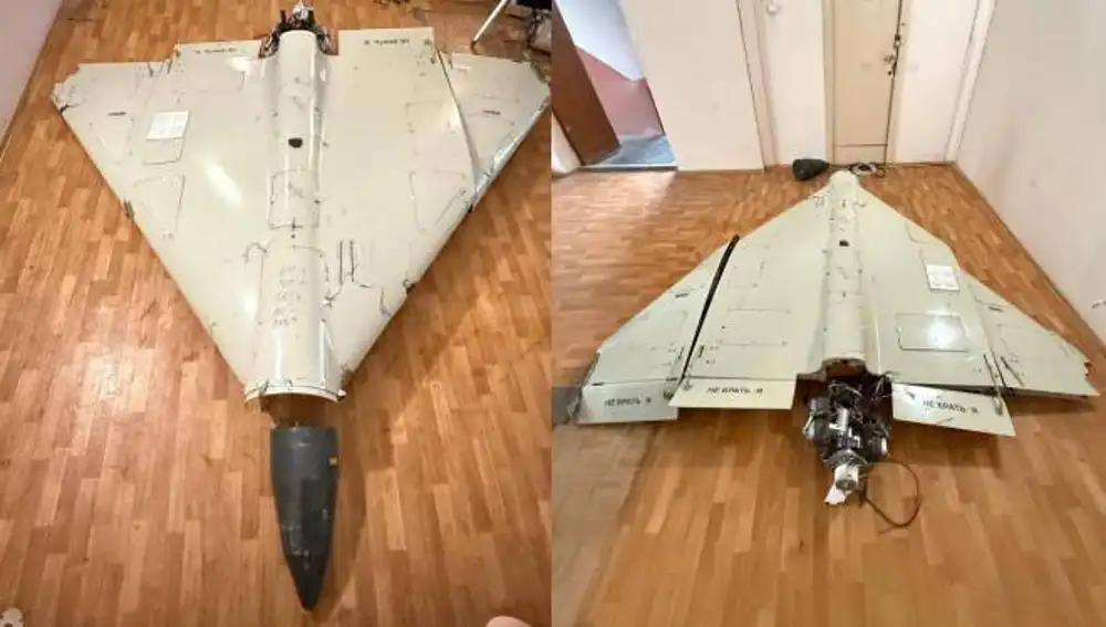 El MSD001 derribado, con su ojiva visible.