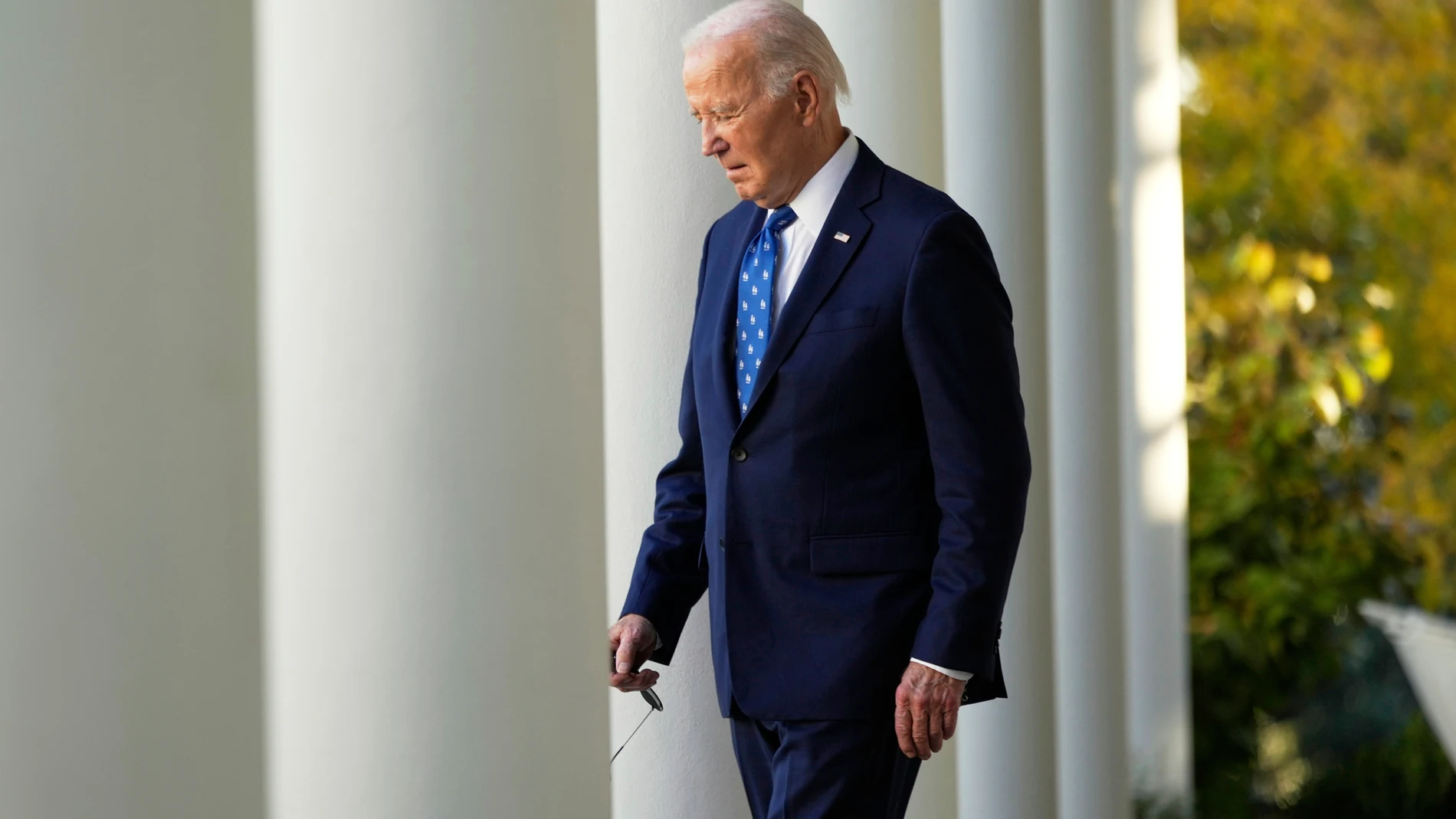 FILE - President Joe Biden walks out to speak in the Rose Garden of the White House in Washington, Nov. 26, 2024. (AP Photo/Ben Curtis, File)