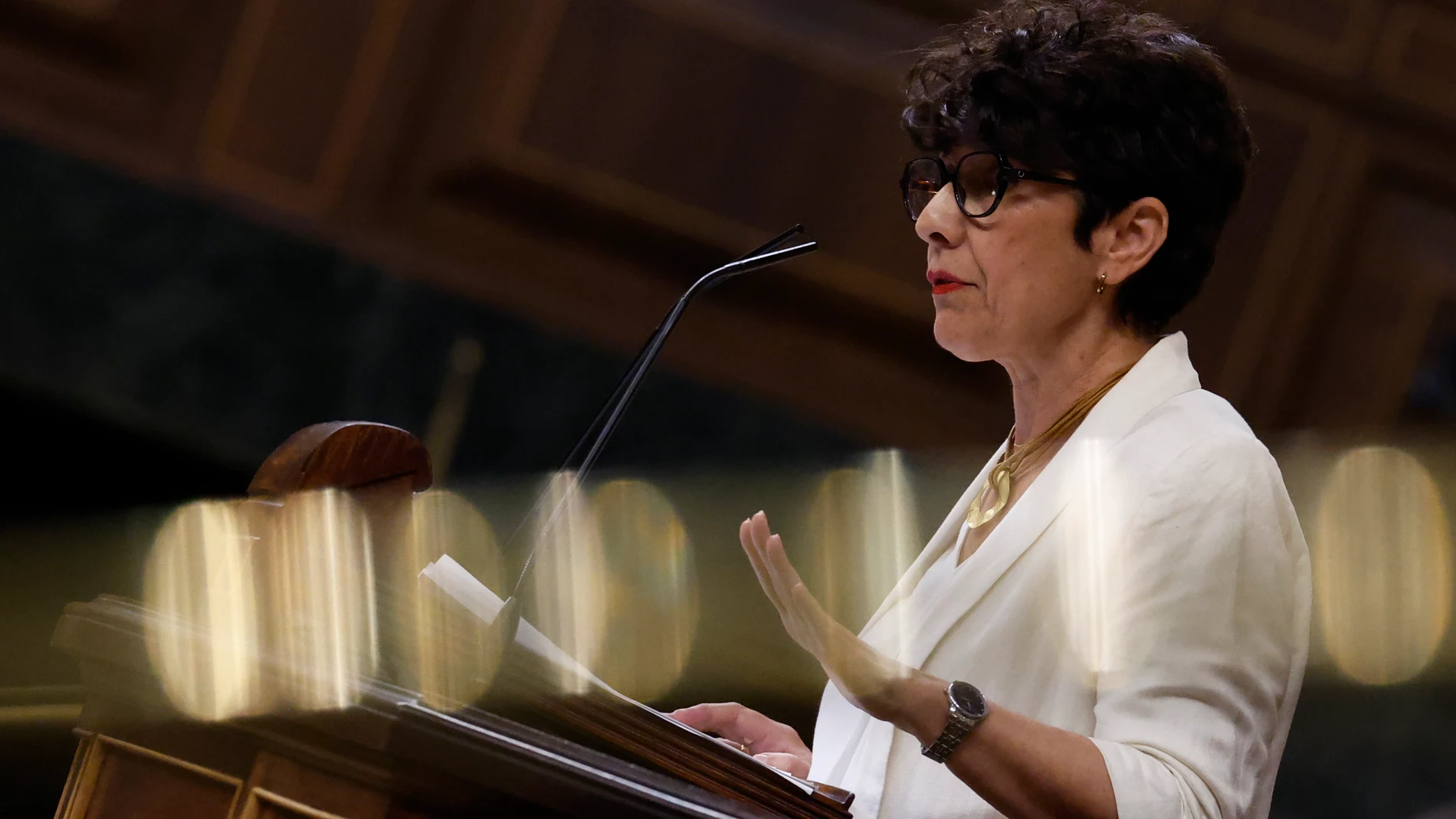 MADRID, 09/07/2025.- La portavoz del PNV, Maribel Vaquero, interviene durante el pleno en el Congreso de los Diputados, este miércoles. EFE/ Mariscal