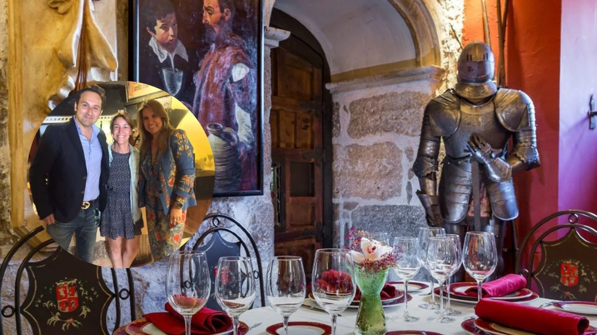 Los periodistas Iker Jiménez y Carmen Porter junto a Nuria, del restaurante La Parrilla de San Lorenzo
