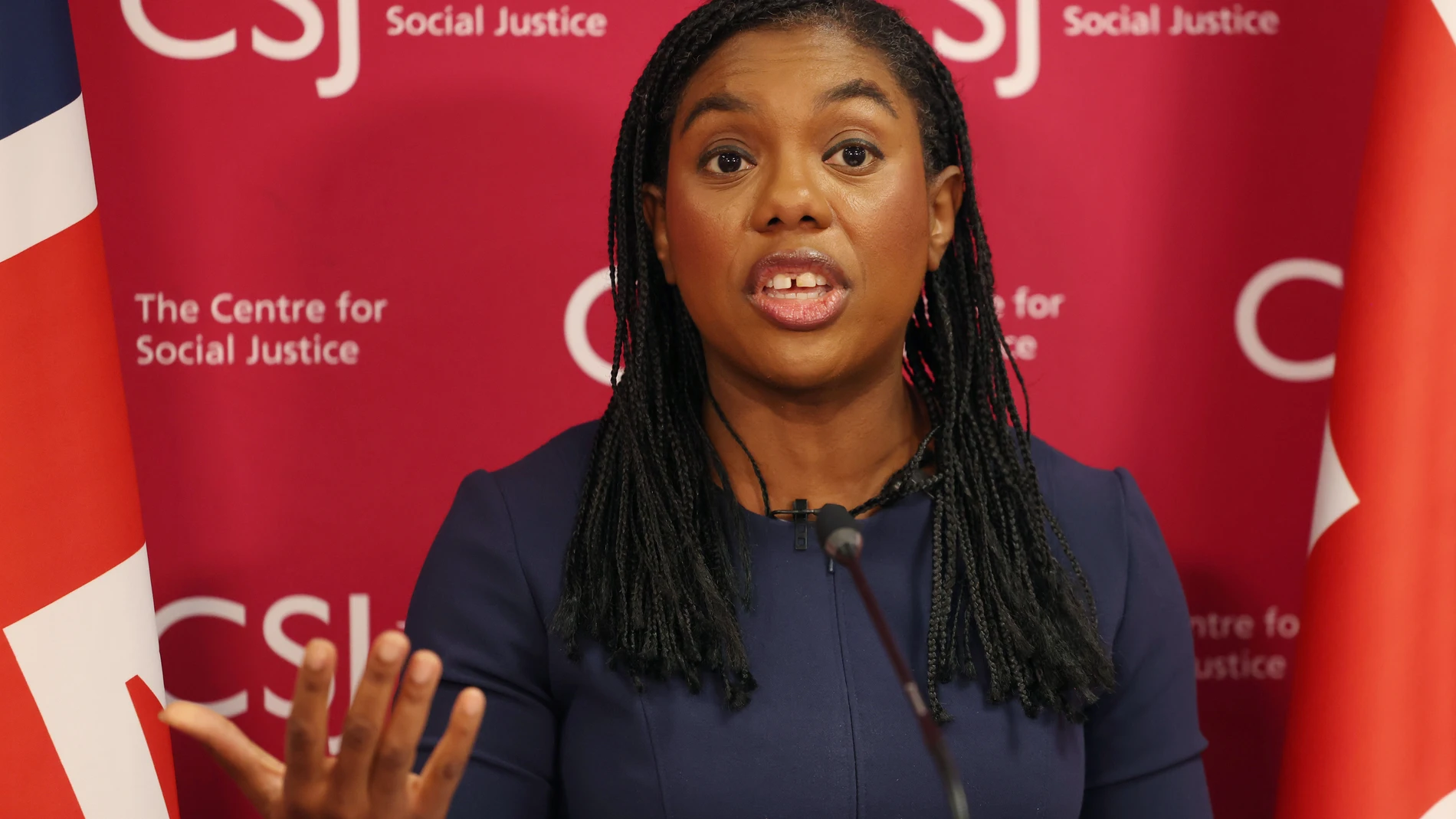 LONDON (United Kingdom), 10/07/2025.- Leader of the Conservative Party Kemi Badenoch delivers a speech on welfare in London, Britain, 10 July 2025. (Reino Unido, Londres) EFE/EPA/ANDY RAIN