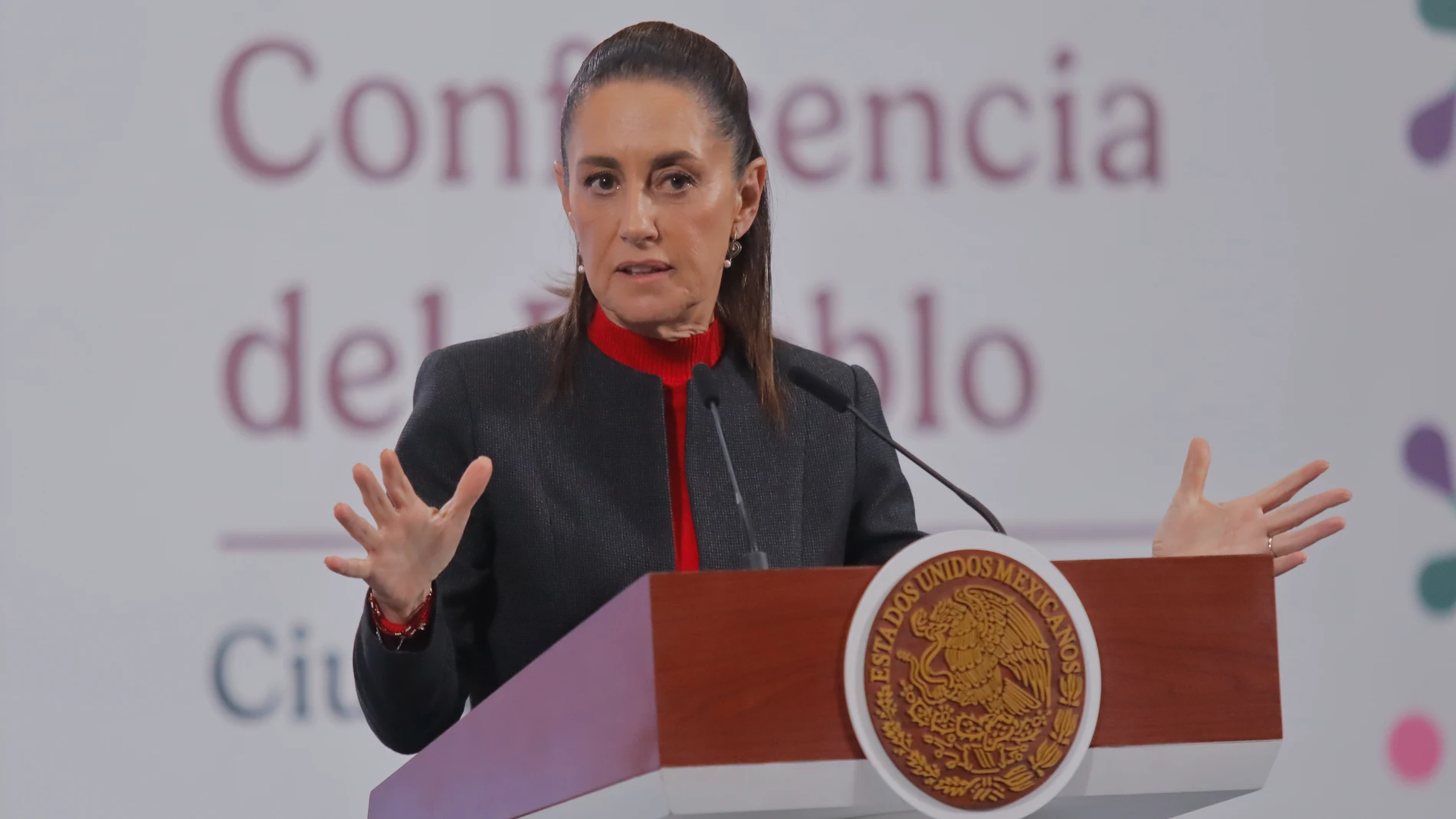 Mexico's President Claudia Sheinbaum Pardo, speaks during a briefing, where she announce the Chocolate Bienestar that contains no artificial flavorings and is healthy. at the National Palace. on July 10, 2025 in Mexico City, Mexico.Europa Press/Contacto/Carlos Santiago10/07/2025 ONLY FOR USE IN SPAIN