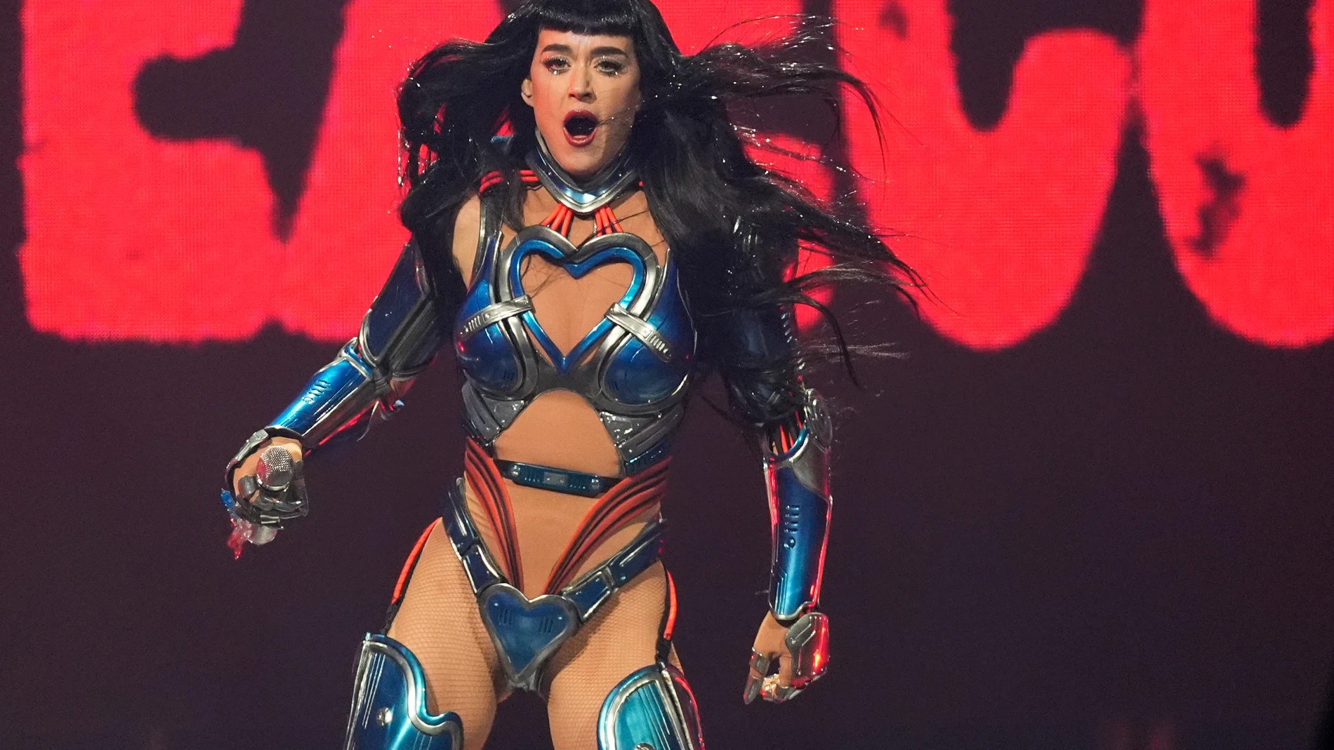 Katy Perry performs as part of the "Lifetimes Tour" on Tuesday, July 15, 2025, at Kia Forum in Inglewood, Calif. (AP Photo/Chris Pizzello)
