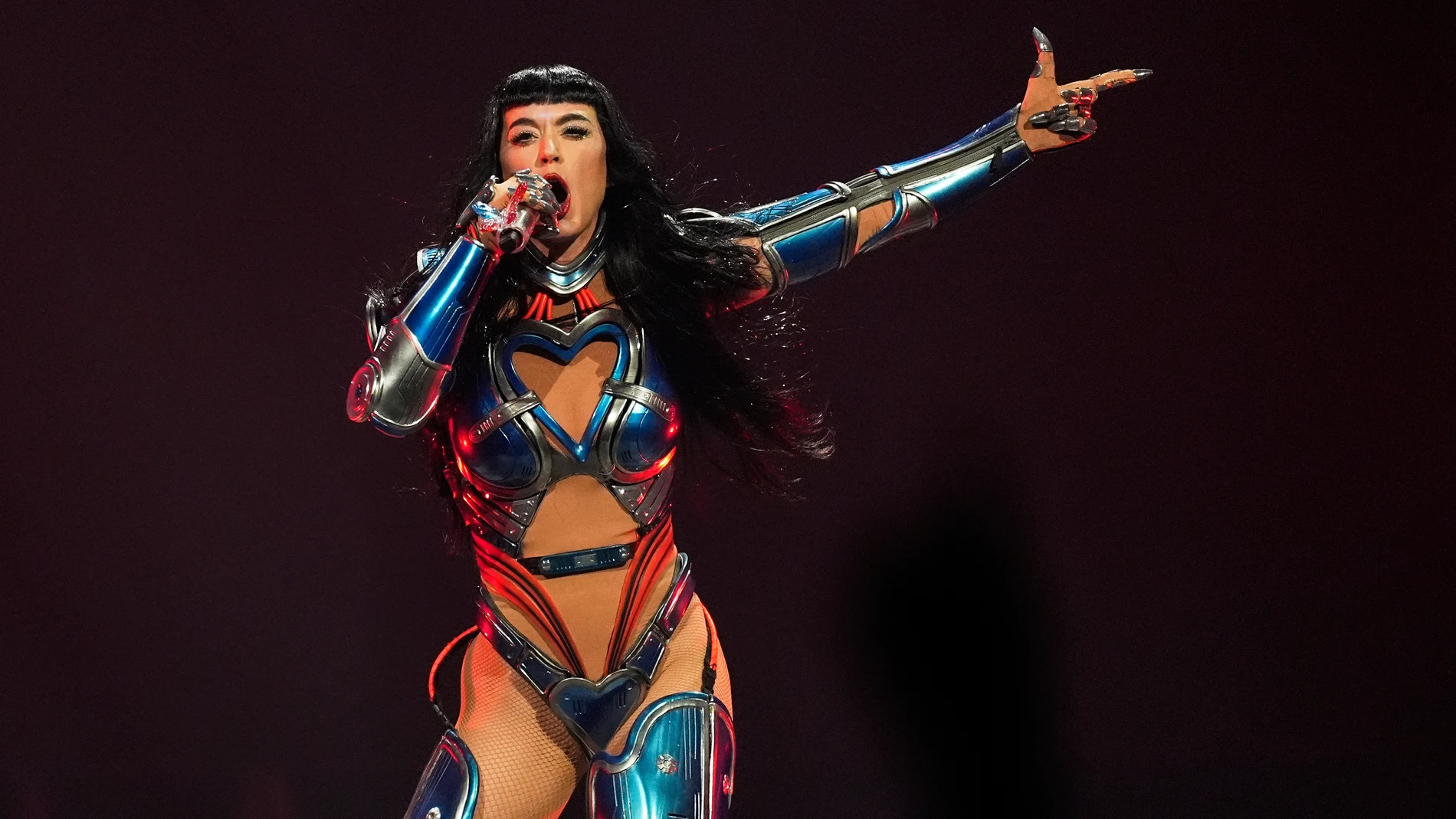 Katy Perry performs as part of the "Lifetimes Tour" on Tuesday, July 15, 2025, at Kia Forum in Inglewood, Calif. (AP Photo/Chris Pizzello)
