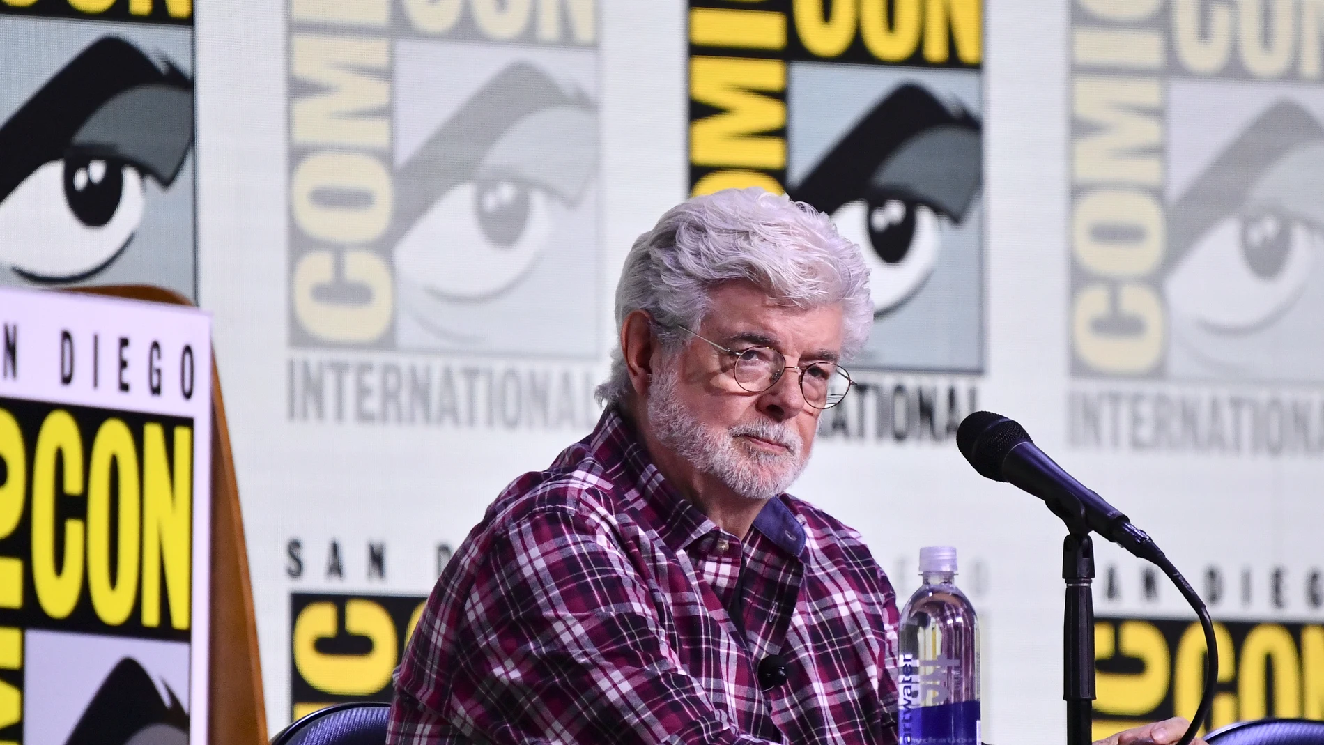 George Lucas attends a panel for the Lucas Museum of Narrative Art during Comic-Con International on Sunday, July 27, 2025, in San Diego. (Photo by Richard Shotwell/Invision/AP)