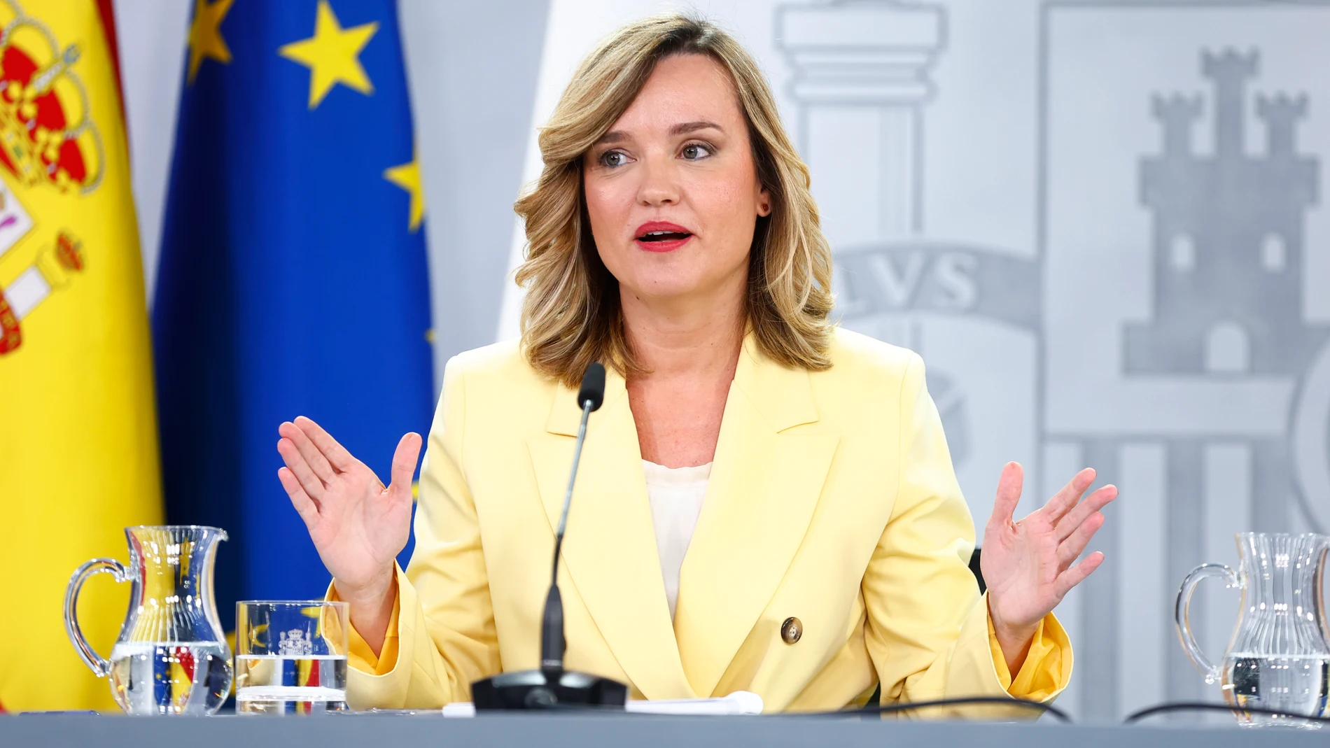 Rueda de prensa posterior a la reunión del Consejo de Ministros. Intervieven en la misma Pilar Alegría, Yolanda Díaz, Oscar López y Oscar Puente.