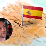 Jordi Wild sobre una imagen del mapa de España con su bandera