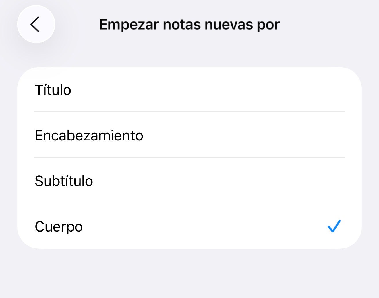 Ajustes app Notas