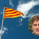 Un argentino junto con la bandera de Cataluña