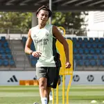 Álvaro Carreras, en un entrenamiento en Valdebebas