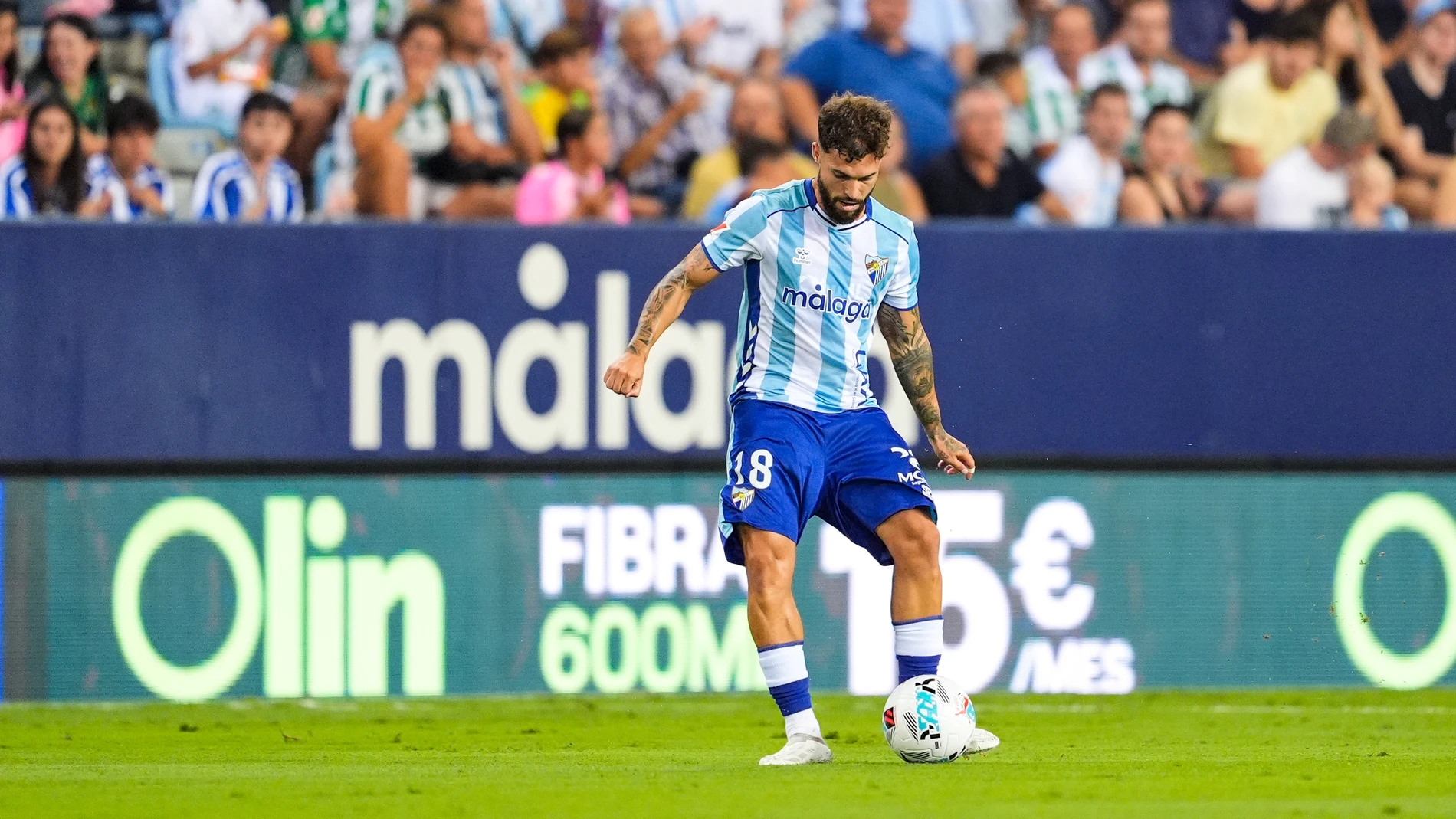 Dani Sanchez of Malaga CF in action during XXXV Costa del Sol Trophy, football match played between Malaga CF and Real Betis at La Rosaleda Stadium on August 9, 2025, in Malaga, Spain. AFP7 09/08/2025 ONLY FOR USE IN SPAIN
