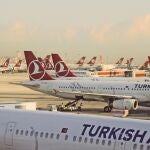 Turkish Airlines jets at Istanbul Airport. 
