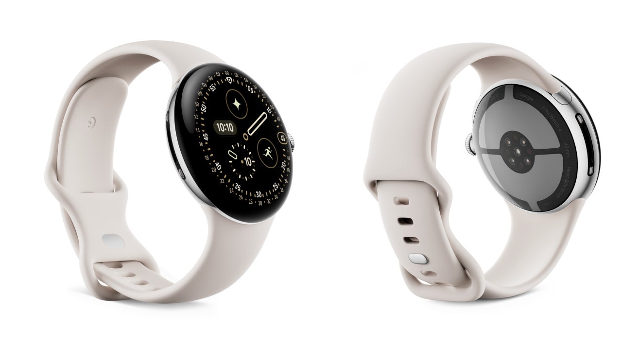 El Pixel Watch 4 de 45 mm con la caja de aluminio negro y la correa Porcelain Active