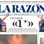 Portada de LA RAZÓN del viernes 15 de agosto de 2025