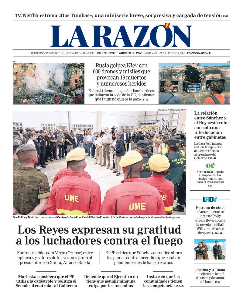 Portada de La Razón del viernes 29 de agosto de 2025