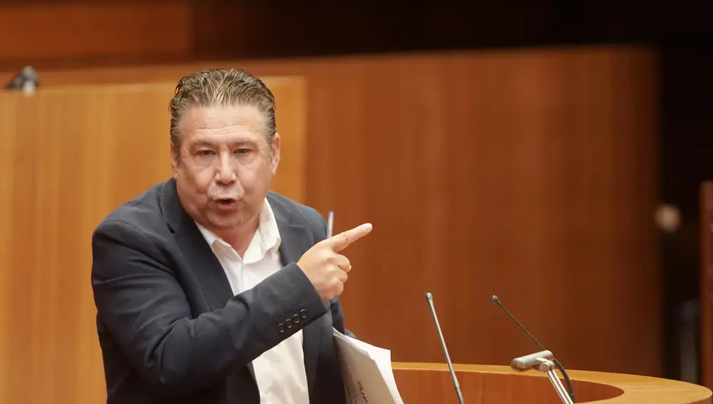 El portavoz de la UPL, Luis Mariano Santos, durante el Pleno extraordinario de las Cortes