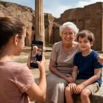 Una familia visita la Villa Romana de Almenara Puras 