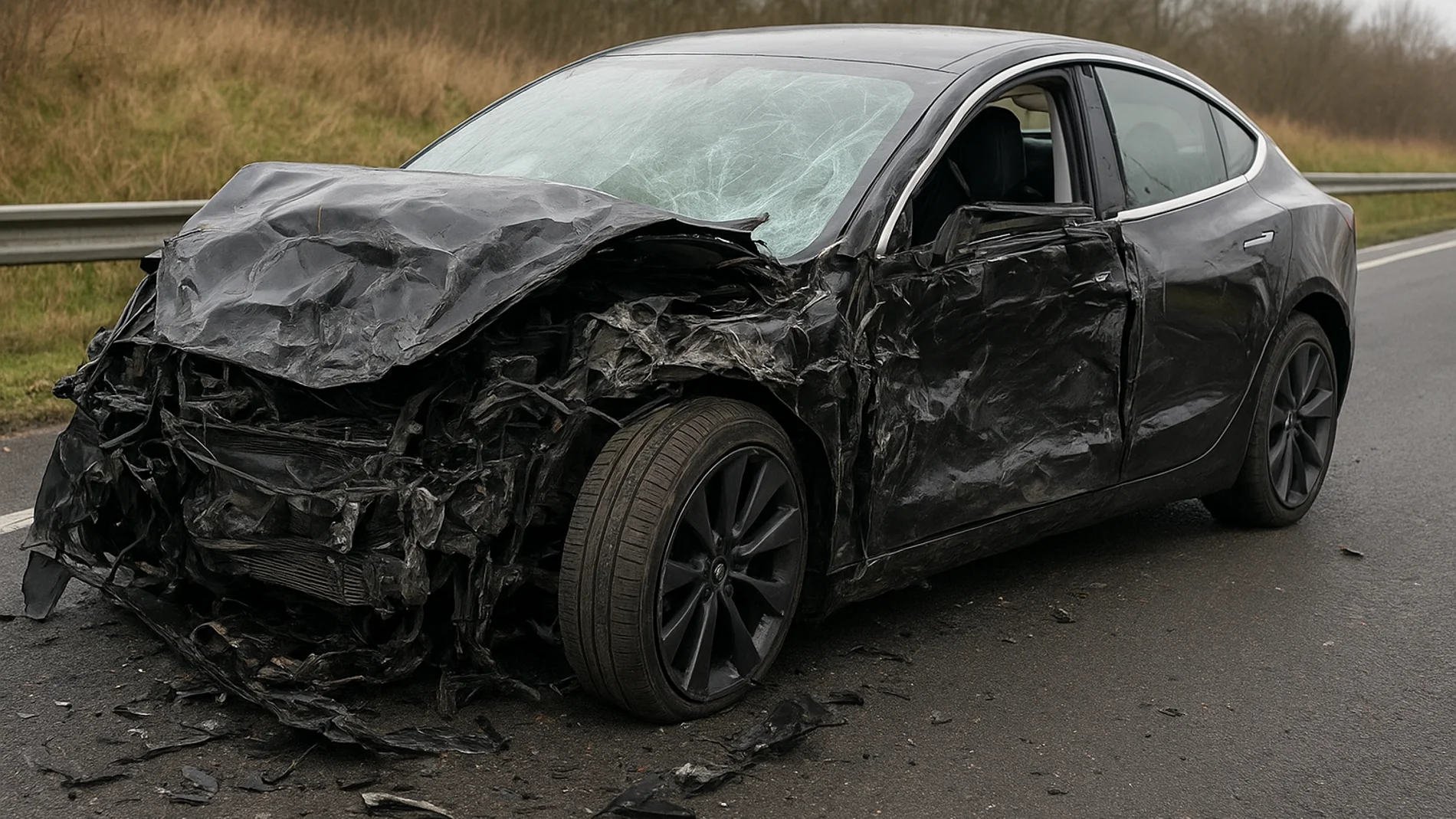 Un coche de Tesla destrozado tras un accidente