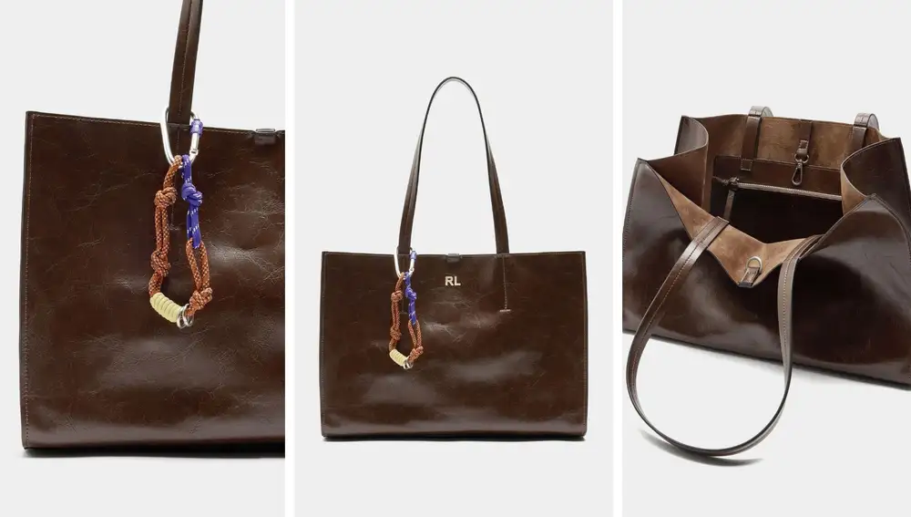 Bolso shopper marrón con colgante extraíble (29,99€)