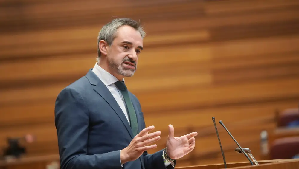 El portavoz del Grupo Parlamentario Vox, David Hierro, durante el Pleno extraordinario de las Cortes