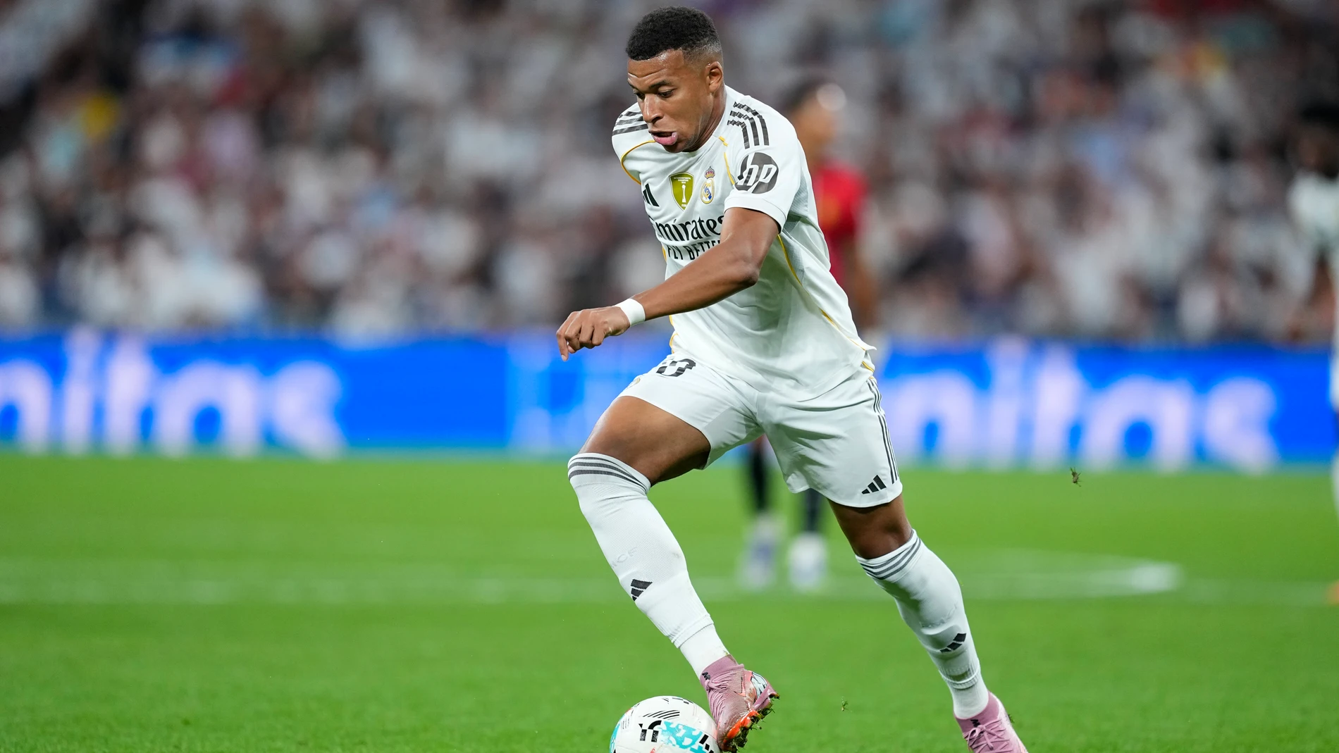 Kylian Mbappe of Real Madrid CF in action during the Spanish League, LaLiga EA Sports, football match played between Real Madrid and RCD Mallorca at Santiago Bernabeu stadium on August 30, 2025, in Madrid, Spain. AFP7 30/08/2025 ONLY FOR USE IN SPAIN