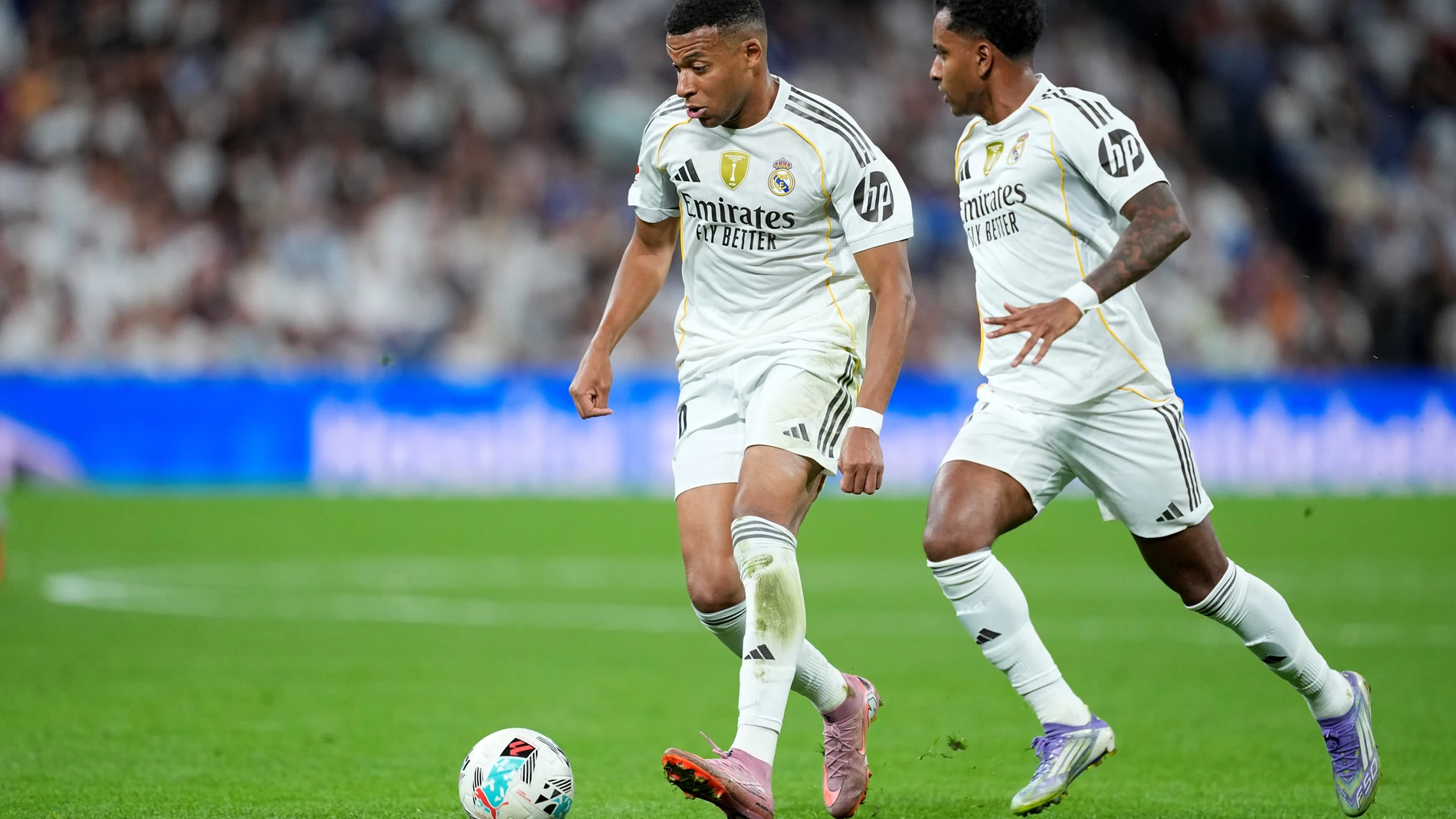 Kylian Mbappe of Real Madrid CF in action during the Spanish League, LaLiga EA Sports, football match played between Real Madrid and RCD Mallorca at Santiago Bernabeu stadium on August 30, 2025, in Madrid, Spain. AFP7 30/08/2025 ONLY FOR USE IN SPAIN