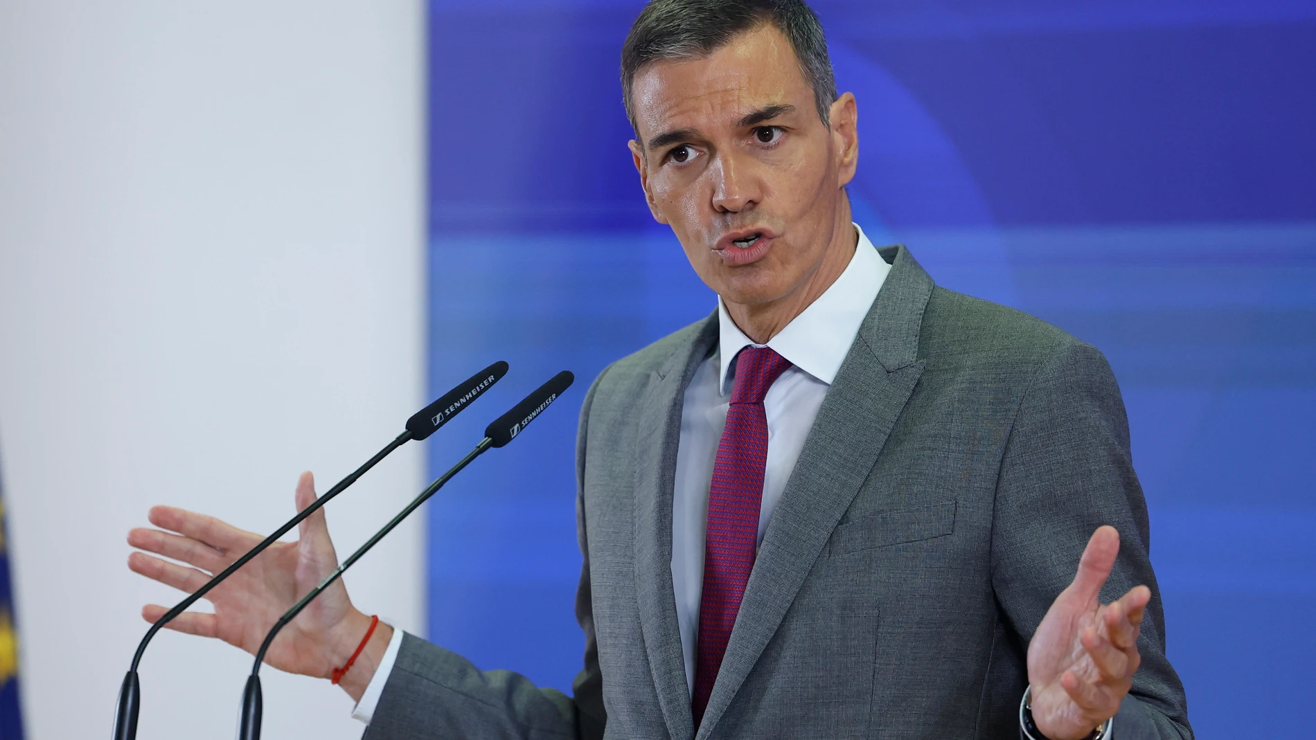 MADRID, 01/09/2025.- El presidente del Gobierno, Pedro Sánchez, durante la clausura del acto ‘Por un pacto de Estado frente a la emergencia climática’, este lunes en Madrid. EFE/ Chema Moya