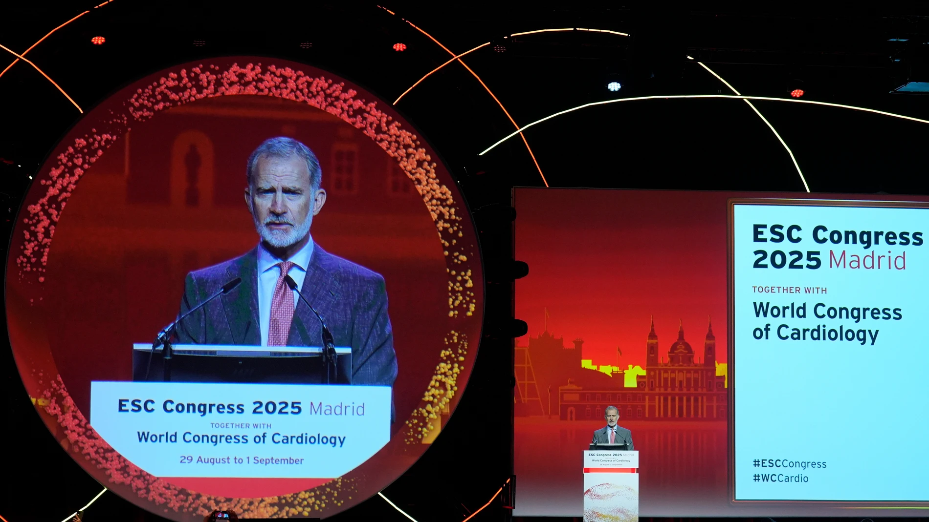 MADRID (ESPAÑA), 01/09/2025.- El rey Felipe VI interviene en el Congreso anual de la Sociedad Europea de Cardiología que se celebra en Madrid bajo el título 'El corazón y la sociedad' en Ifema, Madrid este lunes. EFE/ Borja Sanchez Trillo