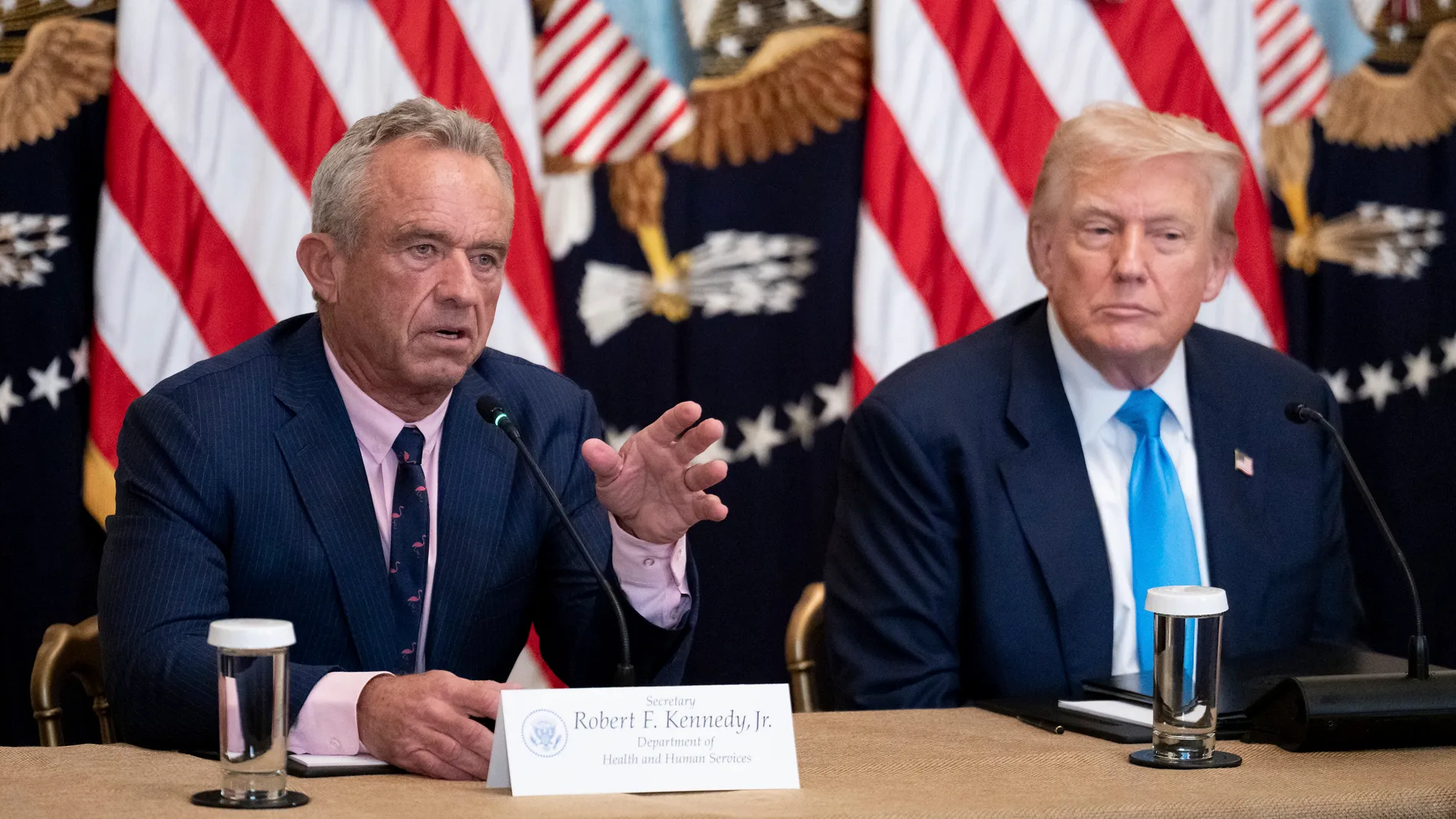 July 30, 2025, Washington, Dc, United States: Health and Human Services Secretary Robert Kennedy Jr., left, delivers remarks as U.S President Donald Trump, right, looks on during a "Making Health Technology Great Again" event at the East Room of the White House, July 30, 2025, in Washington, D.C. Europa Press/Contacto/Jack Power/White House 30/07/2025 ONLY FOR USE IN SPAIN