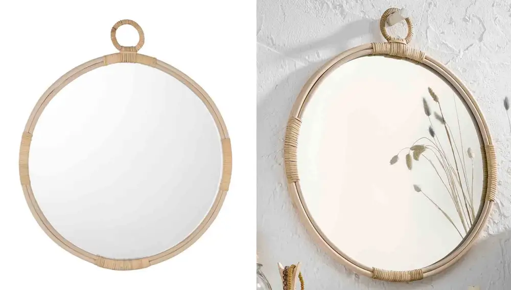 Espejo de pared gancho redondo madera, (Lidl)