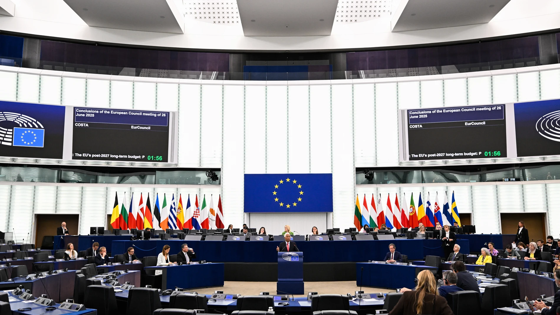 (Foto de ARCHIVO) Vista general del hemiciclo del Parlamento Europeo en su sede de Estrasburgo (Francia) durante un debate con el presidente del Consejo Europeo, António Costa. REMITIDA / HANDOUT por LAURIE DIEFFEMBACQ /PARLAMENTO EUROPEO Fotografía remitida a medios de comunicación exclusivamente para ilustrar la noticia a la que hace referencia la imagen, y citando la procedencia de la imagen en la firma 09/07/2025