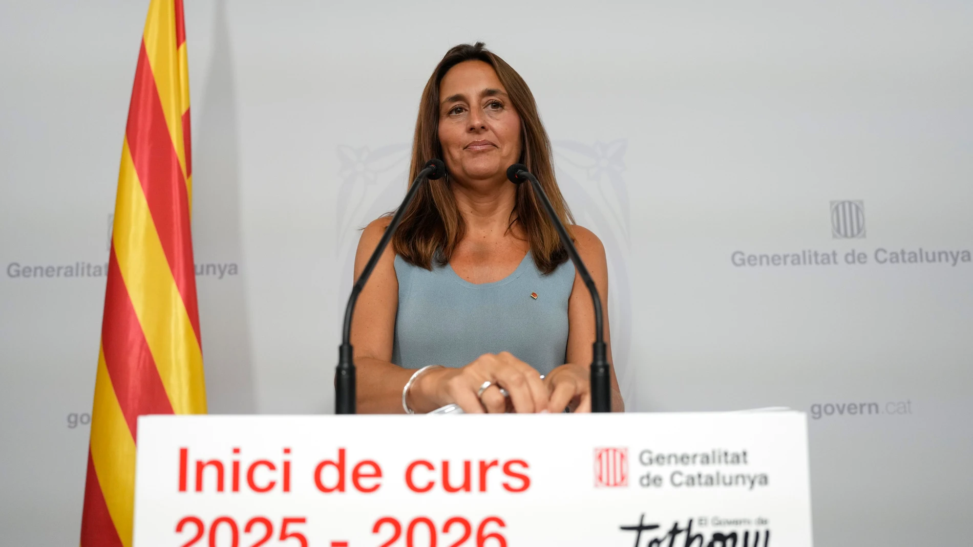 GRAFCAT1544. BARCELONA (ESPAÑA), 03/09/2025.- La consellera de Educación y Formación Profesional, Esther Niubó, durante la rueda de prensa en al que ha explicado las novedades del curso escolar 2025-26 que arranca el 8 de septiembre con menos alumnos de infantil por la escasa natalidad y la prohibición en vigor de móviles en las aula.EFE/ Alejandro García